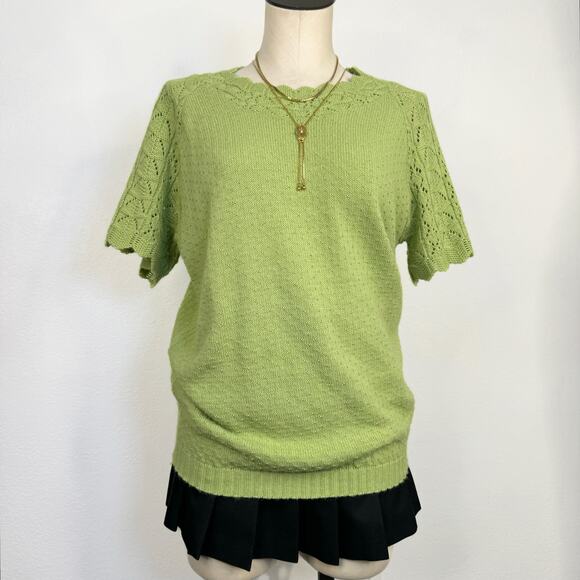 Vintage Short Sleeve Green Fairy Knit Top Size Large - Picture 2 of 8